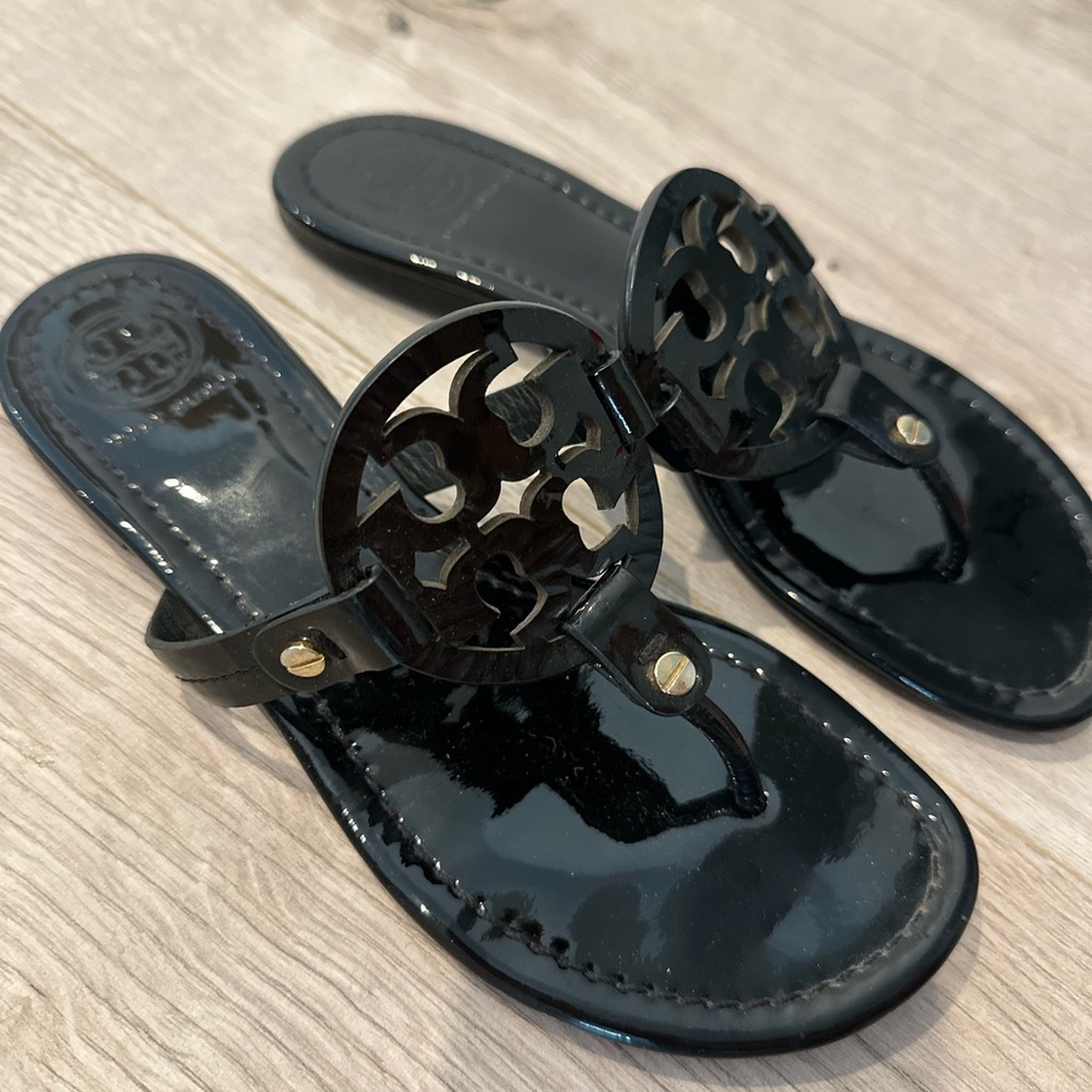 Patent Black Leather Tory Burch Miller Sandals